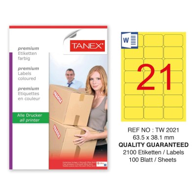 Tanex TW-2021 63,5x38,1mm Sarı Pastel Laser Etiket 100 Lü