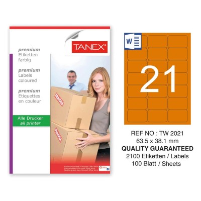 Tanex TW-2021 63,5x38,1mm Turuncu Pastel Laser Etiket 100 Lü