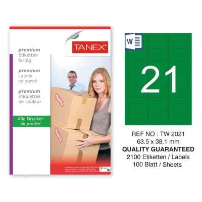 Tanex TW-2021 63,5x38,1mm Yeşil Pastel Laser Etiket 100 Lü