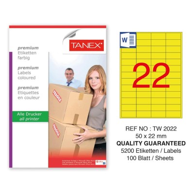 Tanex TW-2022 50x12mm Sarı Pastel Laser Etiket 100 Lü