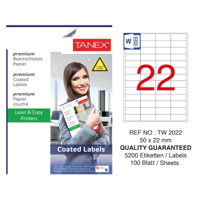 Tanex TW-2022 50x22mm Kuşe Laser Etiket 100 Lü Paket