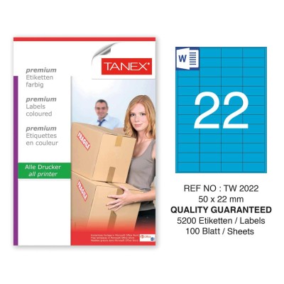 Tanex TW-2022 50x22mm Mavi Pastel Laser Etiket 100 Lü