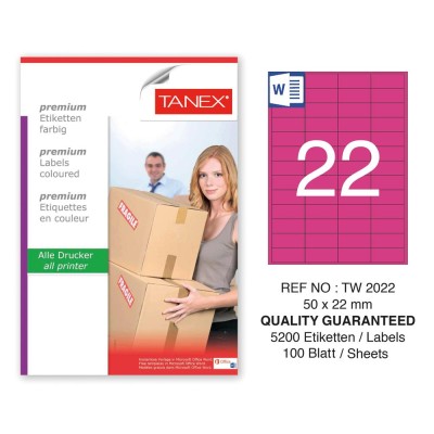 Tanex TW-2022 50x22mm Pembe Pastel Laser Etiket 100 Lü