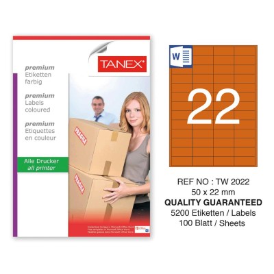 Tanex TW-2022 50x22mm Turuncu Pastel Laser Etiket 100 Lü