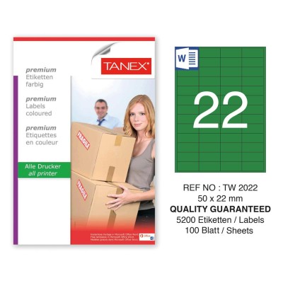 Tanex TW-2022 50x22mm Yeşil Pastel Laser Etiket 100 Lü