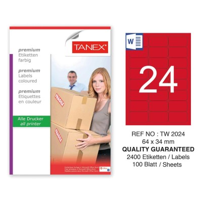 Tanex TW-2024 64x34mm Kırmızı Pastel Laser Etiket 100 Lü