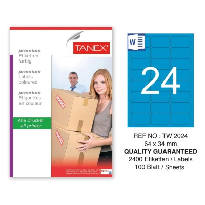 Tanex TW-2024 64x34mm Mavi Pastel Laser Etiket 100 Lü