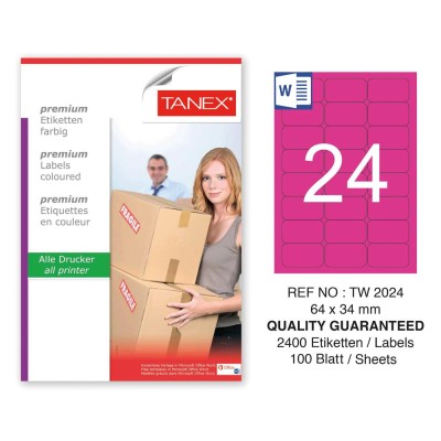 Tanex TW-2024 64x34mm Pembe Pastel Laser Etiket 100 Lü