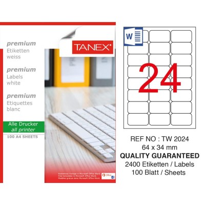 Tanex TW-2024 64x34mm Sökülebilir Etiket 100 Lü