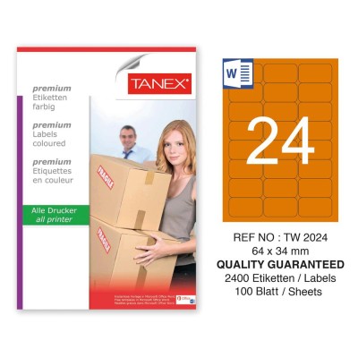 Tanex TW-2024 64x34mm Turuncu Pastel Laser Etiket 100 Lü