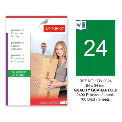 Tanex TW-2024 64x34mm Yeşil Pastel Laser Etiket 100 Lü