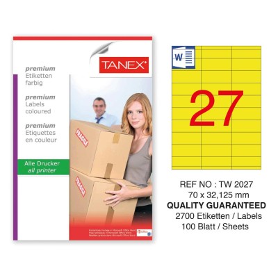 Tanex TW-2027 70x32,125mm Sarı Pastel Laser Etiket 100 Lü