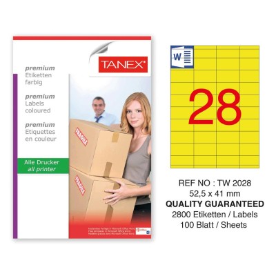 Tanex TW-2028 52,5x35mm Sarı Pastel Laser Etiket 100 Lü