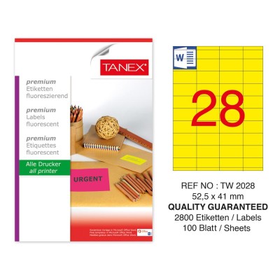 Tanex TW-2028 52,5x41 mm Sarı Floresan Laser Etiket 100 Lü