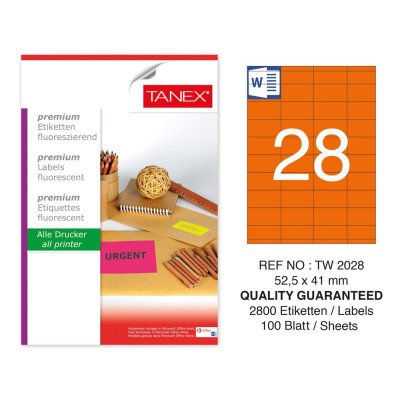 Tanex TW-2028 52,5x41 mm Turuncu Floresan Laser Etiket 100 Lü