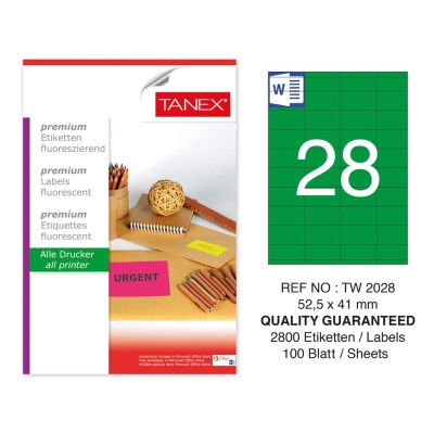 Tanex TW-2028 52,5x41 mm Yeşil Floresan Laser Etiket 100 Lü