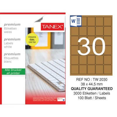 Tanex TW-2030 38x44,5 mm Kraft Etiket 100 Lü Paket