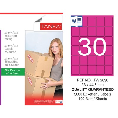 Tanex TW-2030 38x44,5mm Pembe Pastel Laser Etiket 100 Lü