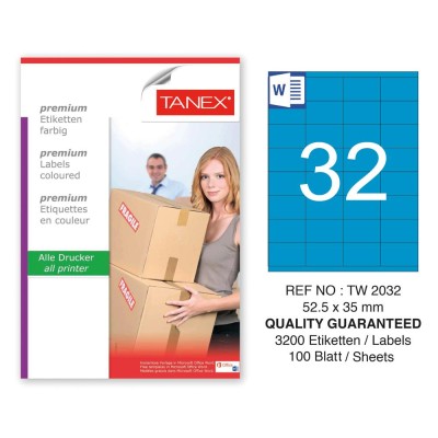 Tanex TW-2032 52,5x35mm Mavi Pastel Laser Etiket 100 Lü