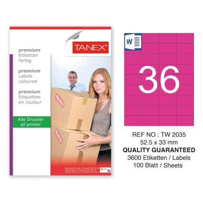 Tanex TW-2035 52,5x33mm Pembe Pastel Laser Etiket 100 Lü