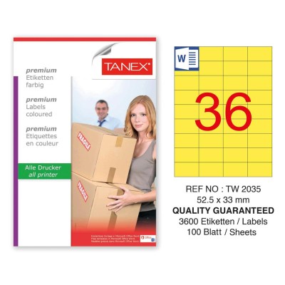 Tanex TW-2035 52,5x33mm Sarı Pastel Laser Etiket 100 Lü