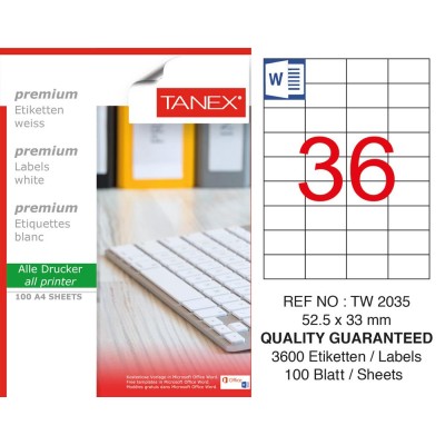 Tanex TW-2035 52,5x33mm Sökülebilir Etiket 100 Lü