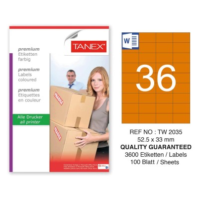 Tanex TW-2035 52,5x33mm Turuncu Pastel Laser Etiket 100 Lü