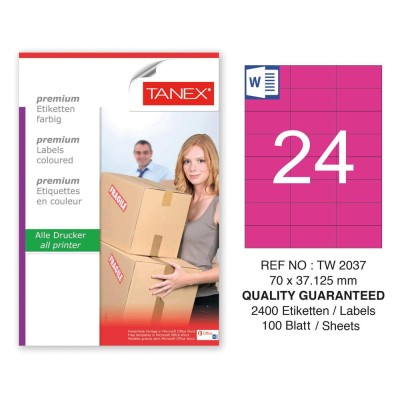 Tanex TW-2037 70x37,125mm Pembe Pastel Laser Etiket 100 Lü