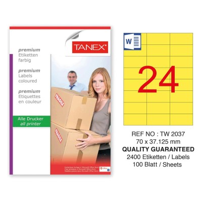 Tanex TW-2037 70x37.125mm Sarı Pastel Laser Etiket 100 Lü Paket