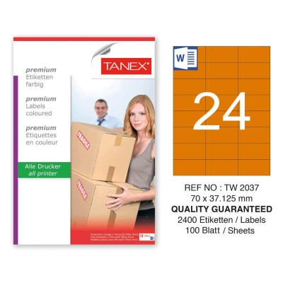 Tanex TW-2037 70x37,125mm Turuncu Pastel Laser Etiket 100 Lü