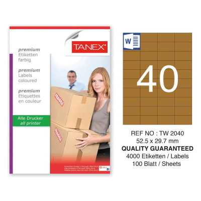 Tanex TW-2040 52,5x29,7 mm Kraft Etiket 100 Lü Paket