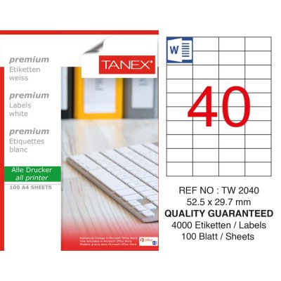 Tanex TW-2040 52,5x29,7mm Sökülebilir Etiket 100 Lü