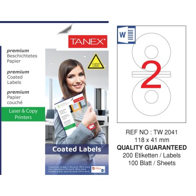 Tanex TW-2041 118x41mm Kuşe Laser Etiket 100 Lü Paket