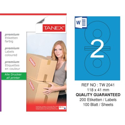 Tanex TW-2041 118x41mm Mavi Pastel Laser Etiket 100 Lü