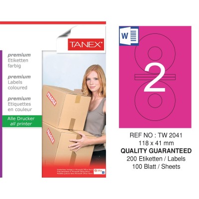 Tanex TW-2041 118x41mm Pembe Pastel Laser Etiket 100 Lü