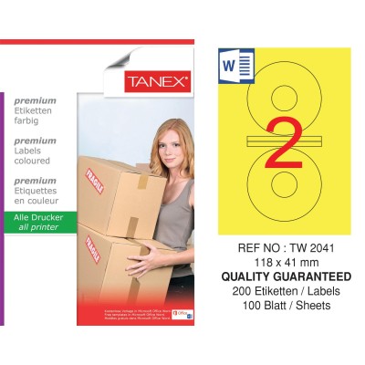 Tanex TW-2041 118x41mm Sarı Pastel Laser Etiket 100 Lü Paket