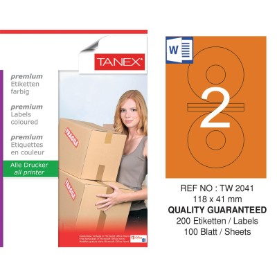 Tanex TW-2041 118x41mm Turuncu Pastel Laser Etiket 100 Lü