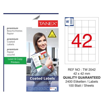 Tanex TW-2042 42x42mm Kuşe Laser Etiket 100 Lü Paket