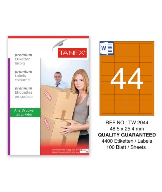 Tanex TW-2044 48,5x25,4mm Turuncu Pastel Laser Etiket 100 Lü