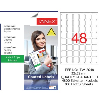 Tanex TW-2048 32x32mm Kuşe Lazer Etiket 100 Lü Paket