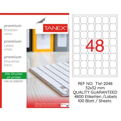 Tanex TW-2048 32x32mm Lazer Etiket 100 Lü