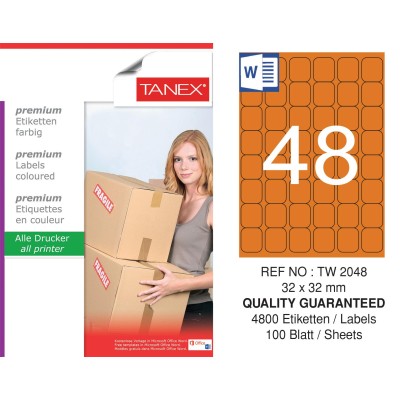 Tanex TW-2048 32x32mm Turuncu Pastel Laser Etiket 100 Lü