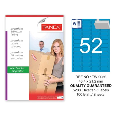 Tanex TW-2052 46,4x21,2mm Mavi Pastel Laser Etiket 100 Lü