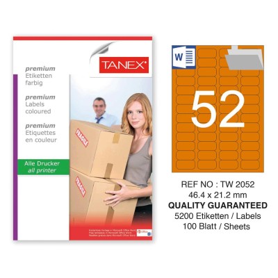 Tanex TW-2052 46,4x21,2mm Turuncu Pastel Laser Etiket 100 Lü