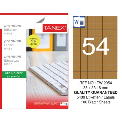 Tanex TW-2054 35x33,16 mm Kraft Etiket 100 Lü Paket