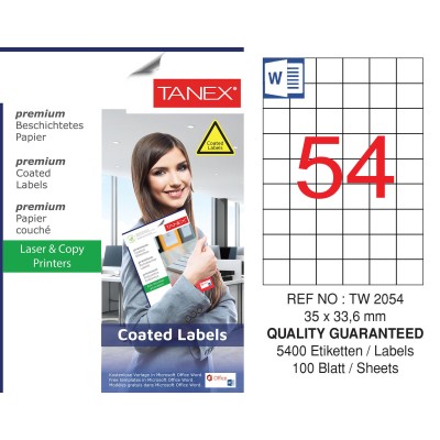 Tanex TW-2054 35x33.16mm Kuşe Laser Etiket 100 Lü Paket