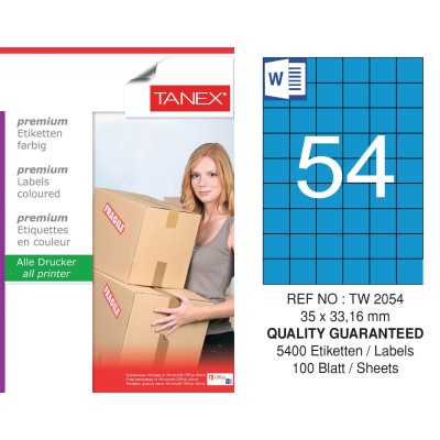 Tanex TW-2054 35x33,16mm Mavi Pastel Laser Etiket 100 Lü