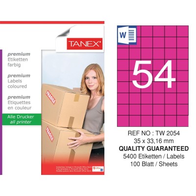 Tanex TW-2054 35x33,16mm Pembe Pastel Laser Etiket 100 Lü