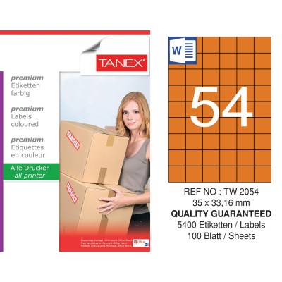 Tanex TW-2054 35x33,16mm Turuncu Pastel Laser Etiket 100 Lü