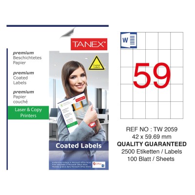 Tanex TW-2059 42x59.69mm Kuşe Laser Etiket 100 Lü Paket